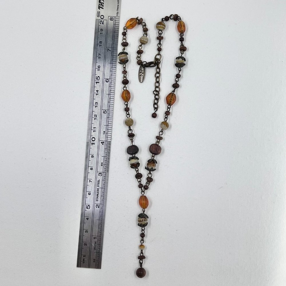 NWOT - NY & CO - Brown, Orange & Cream Beaded BOHO Style “Y” 16” Necklace - Picture 4 of 8